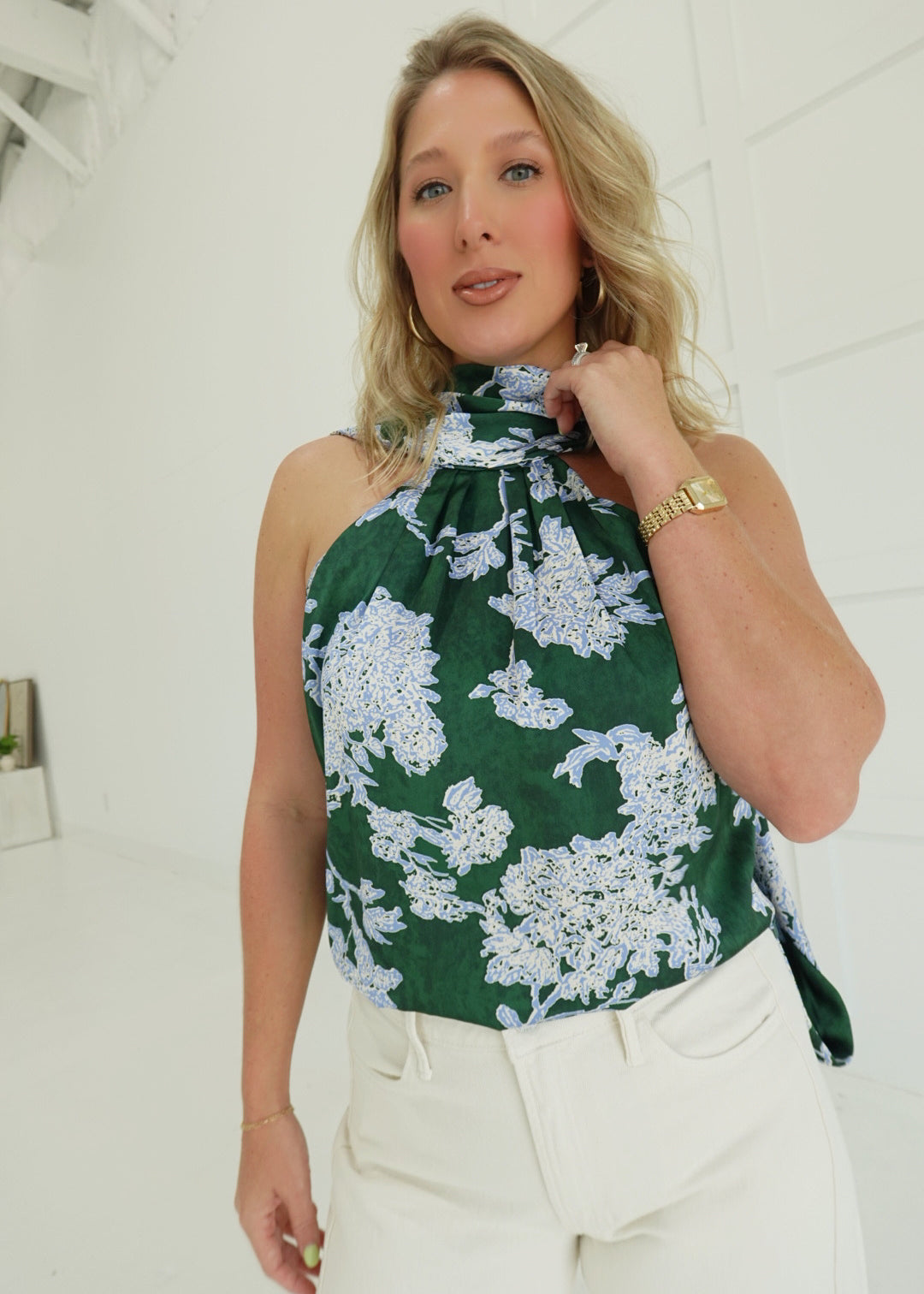 Montague Satin Blouse - Green
