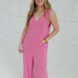 Deep Downer Jumpsuit - Fuchsia