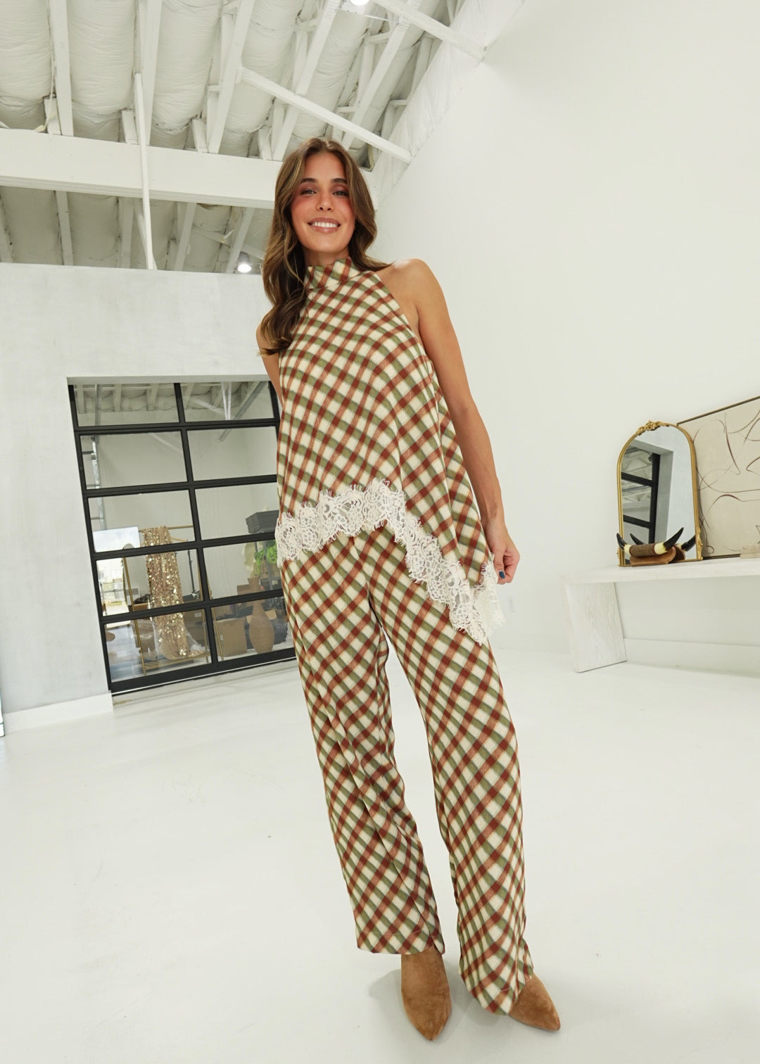Olive's Plaid Pants - Olive