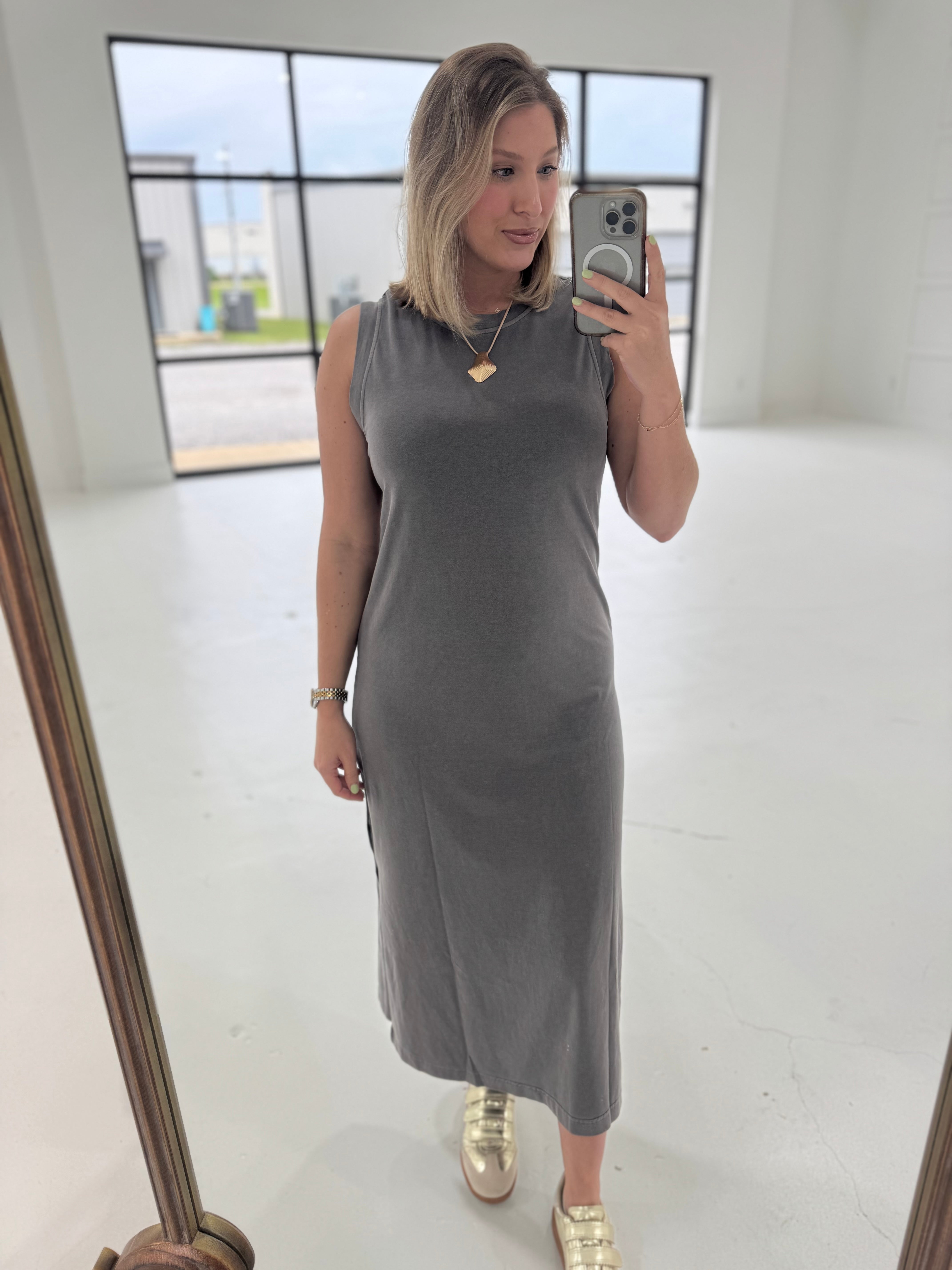 Yes Day Midi Shirt Dress - Charcoal
