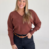 Henley Sweater Top - Chestnut