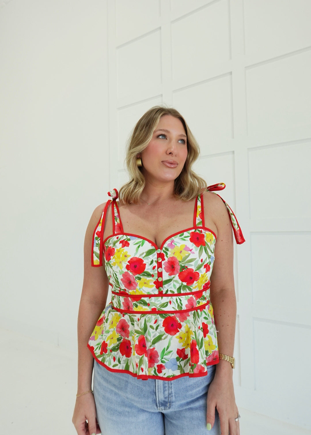 Collette Floral Top - Cream