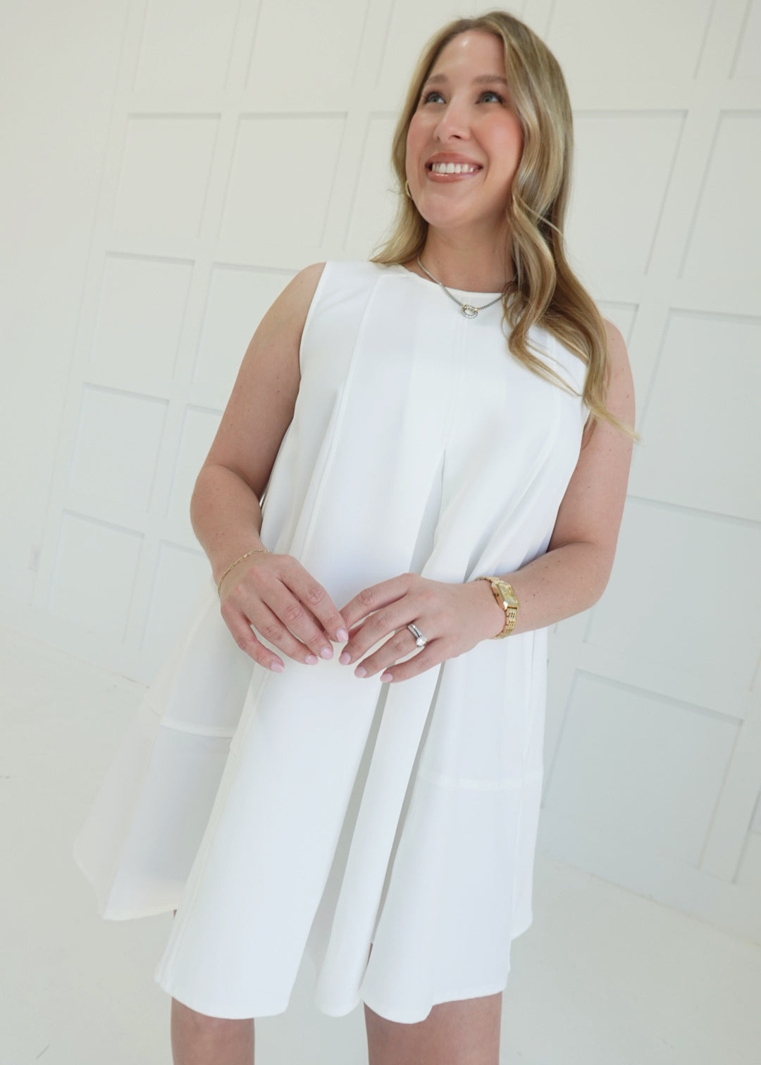 Ellis Pleated Mini Dress - White