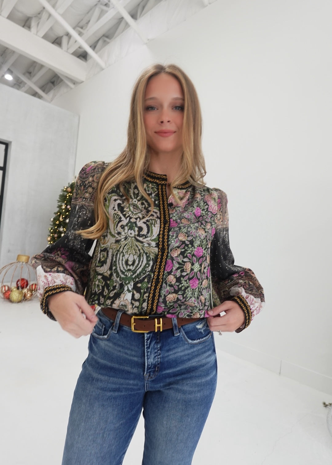 Ray Patchwork Top - Olive Multi