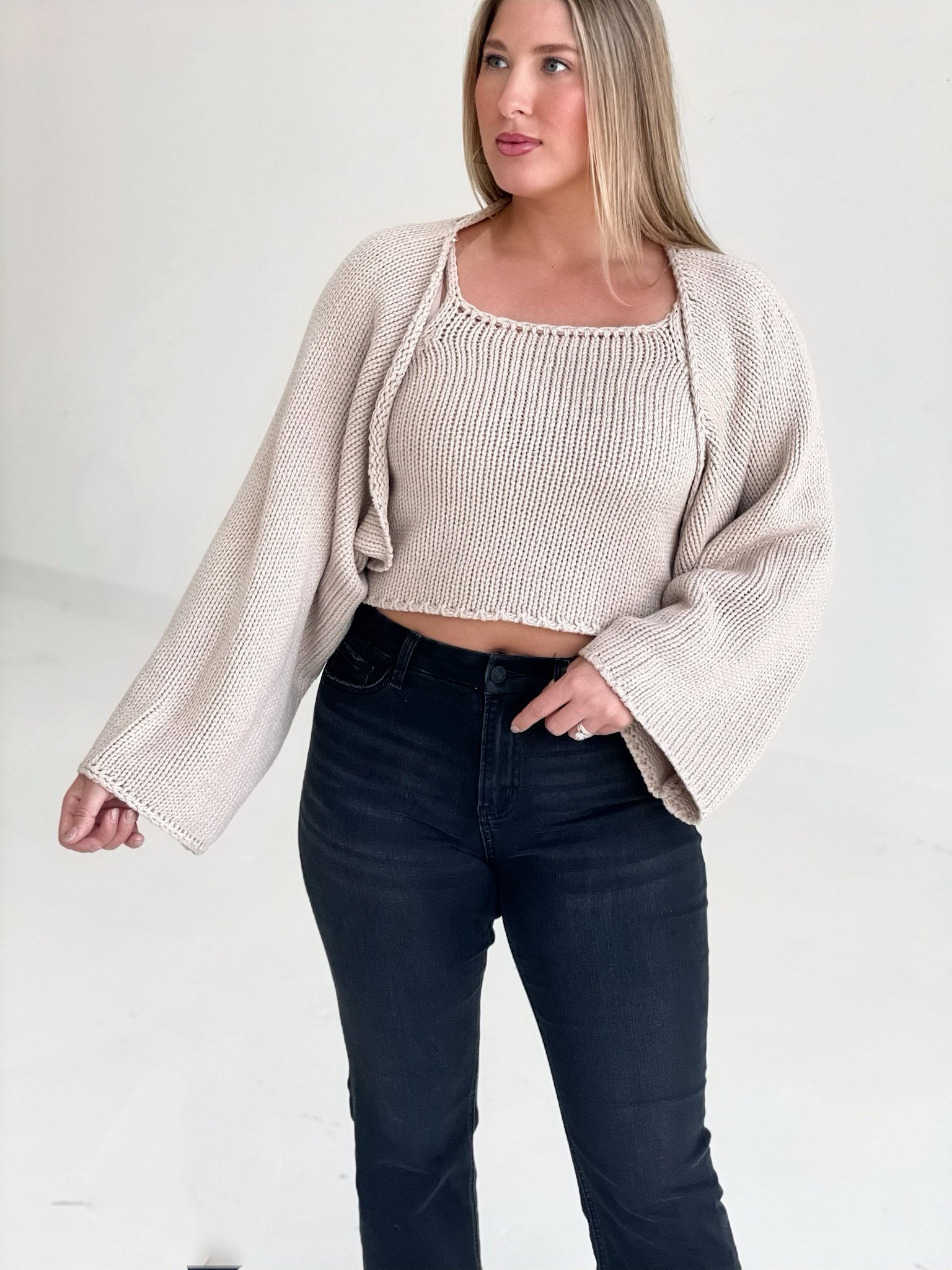 Mercy Sweater Top Set - Ecru