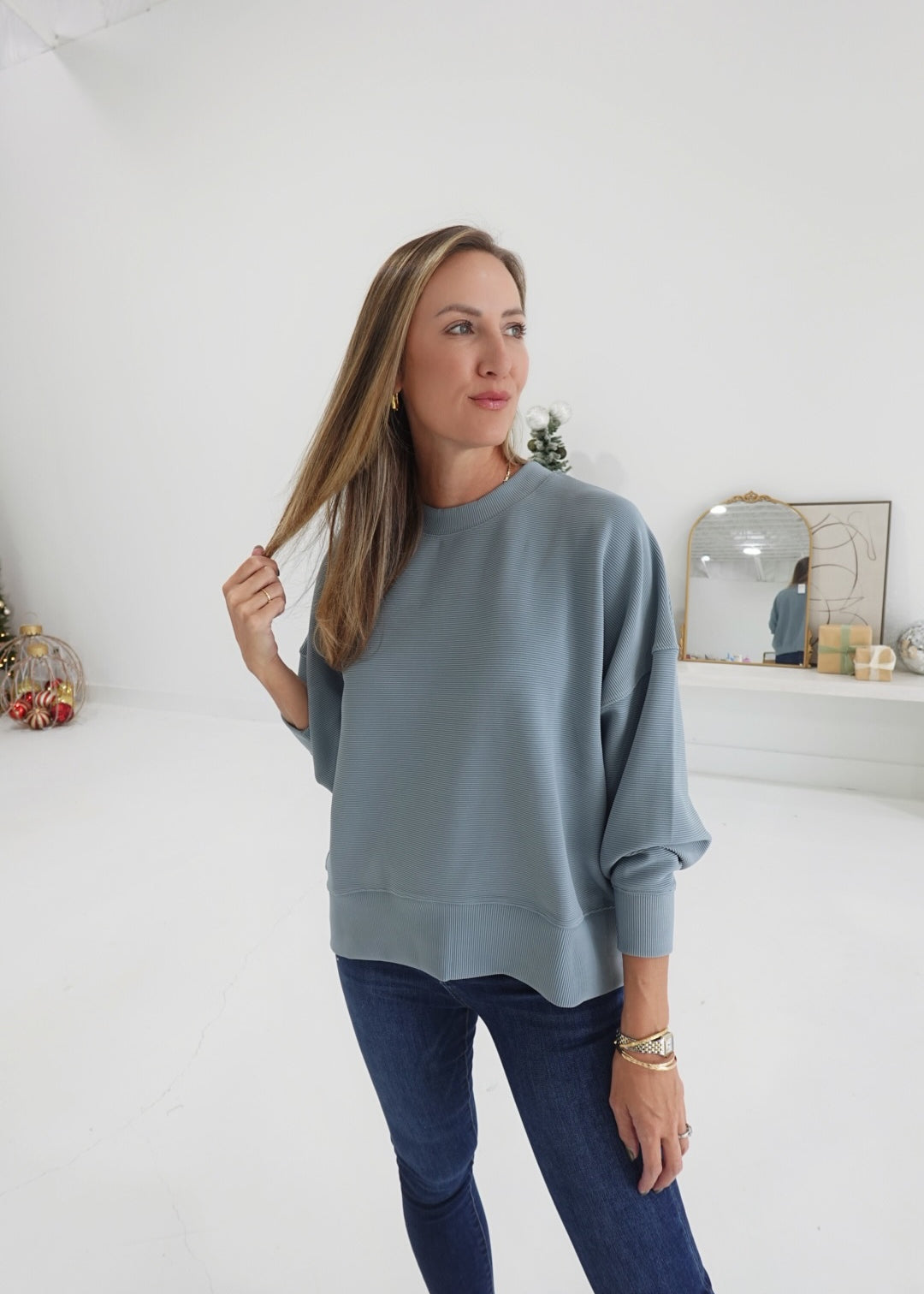 Colbi Ribbed Pullover - Blue Grey