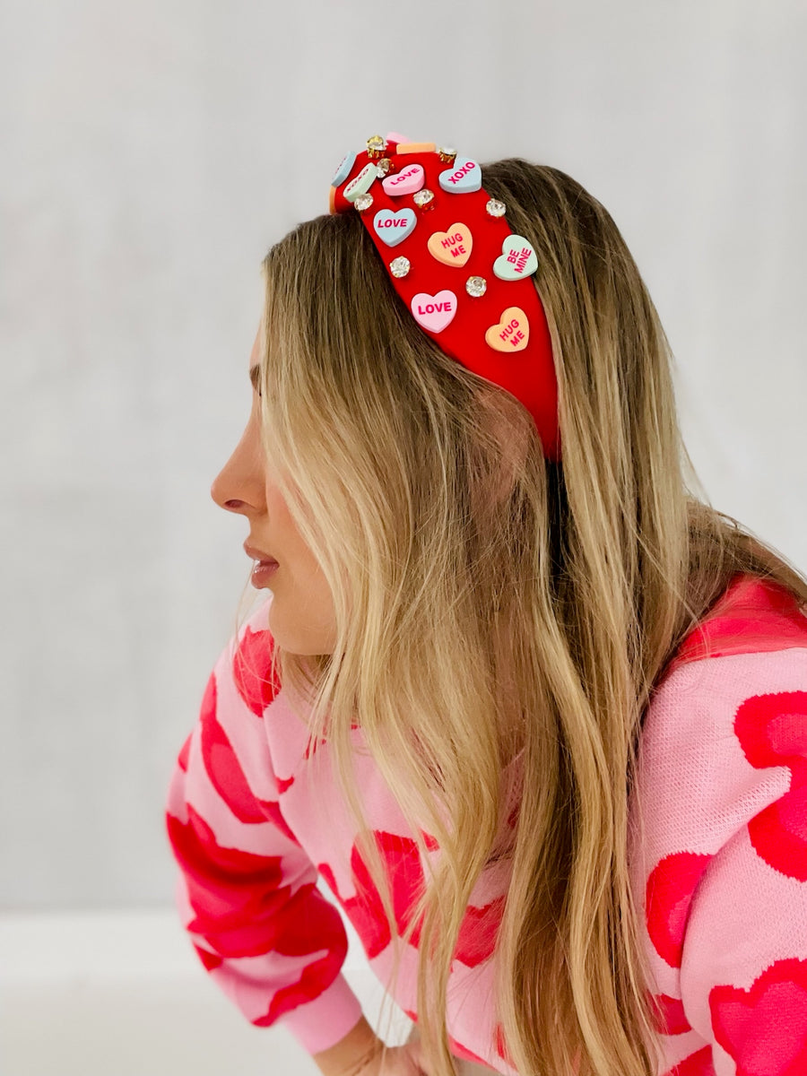 3D Heart Chat Candy Headband - Red