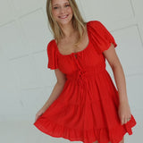 Frilly Mini Dress - Red