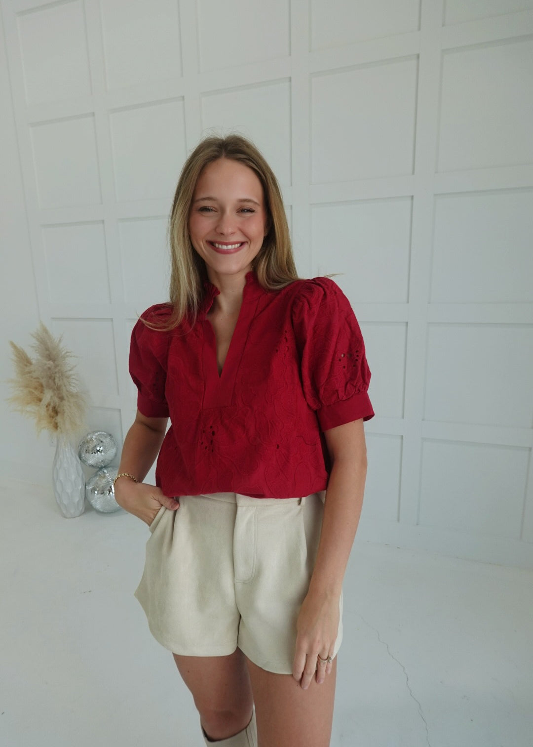 Adaline Embroidered Blouse - Red