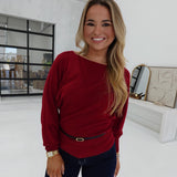 Kenna Belted Sweater - Deep Red