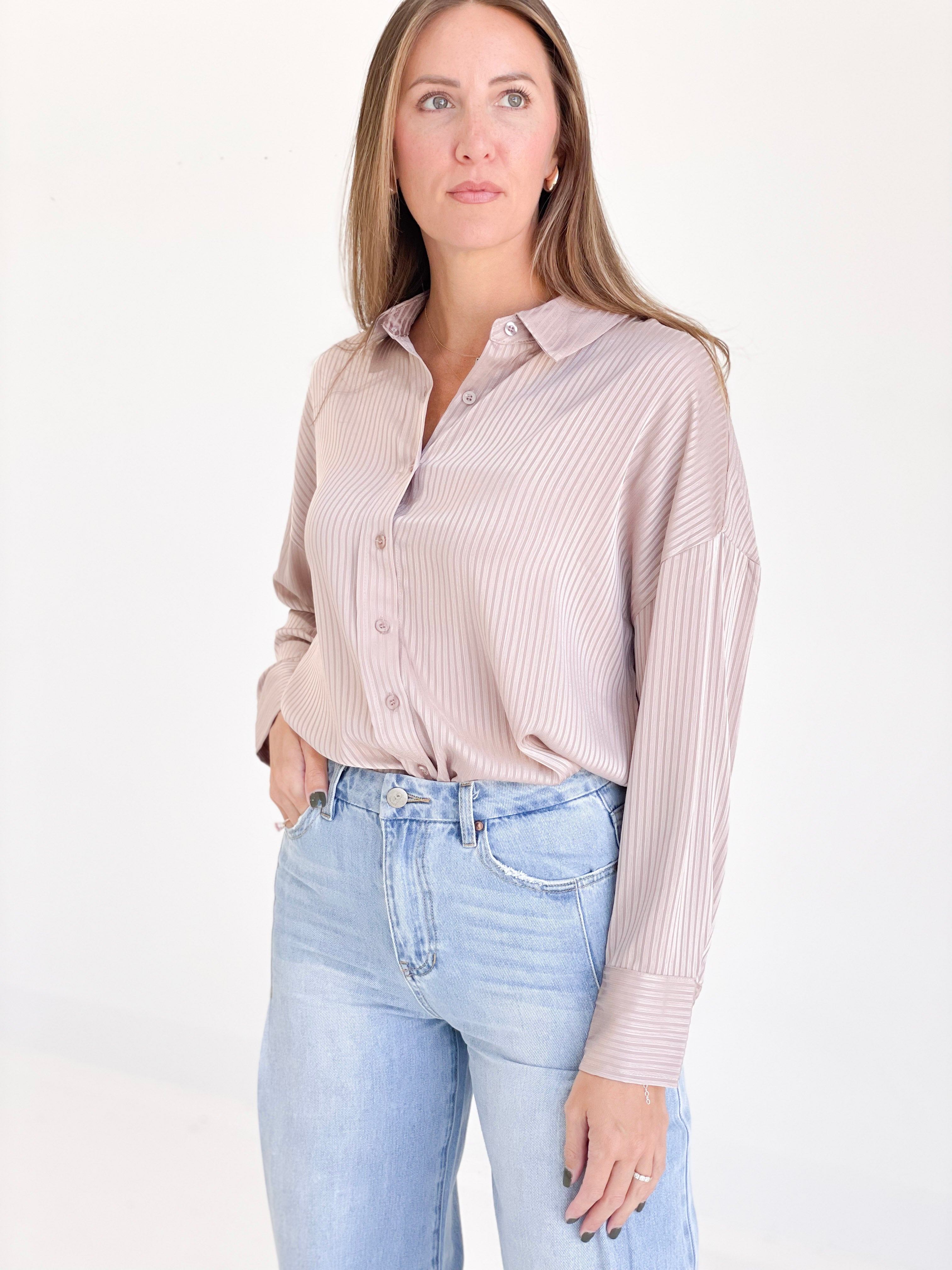 Lawless Pinstripe Blouse - Lt Mocha