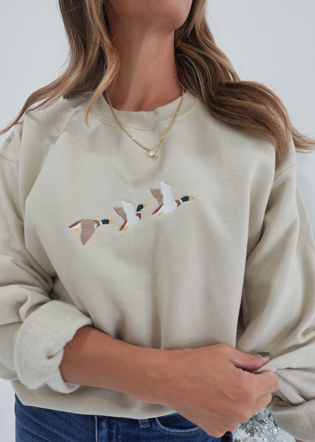 Embroidered Mallard Sweatshirt - Sand