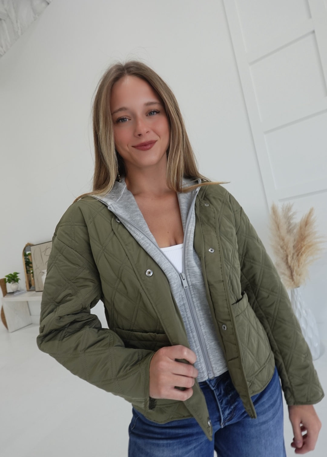 Quilted Combo Jacket - Olive