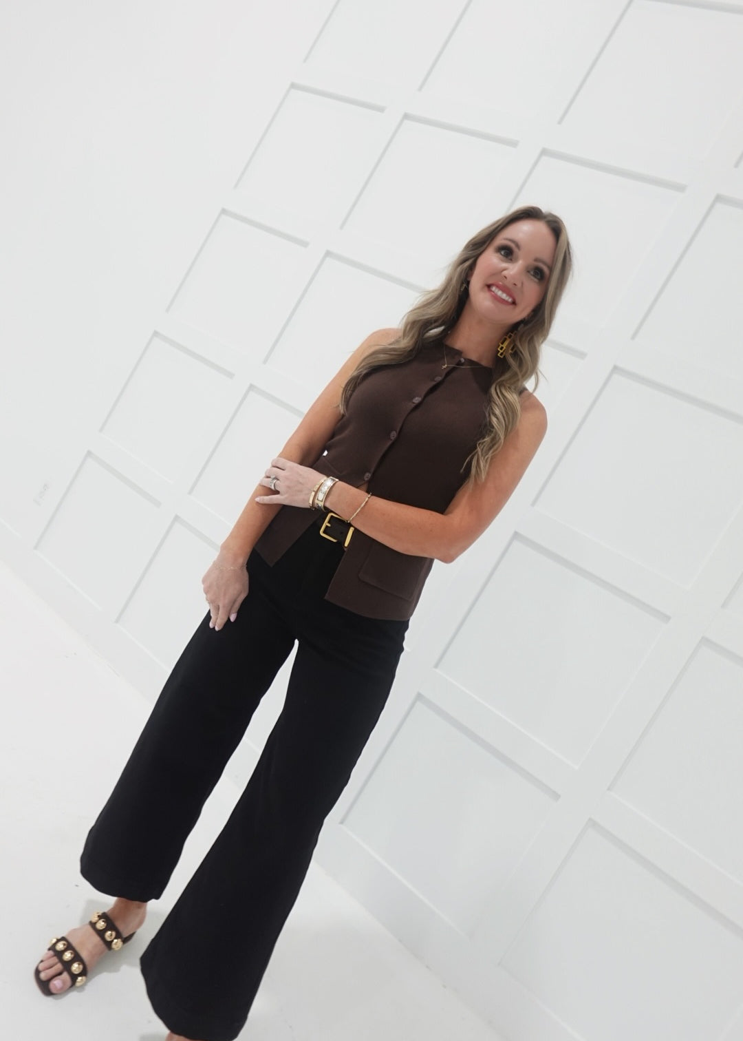 Charsie Sweater Vest Top - Brown