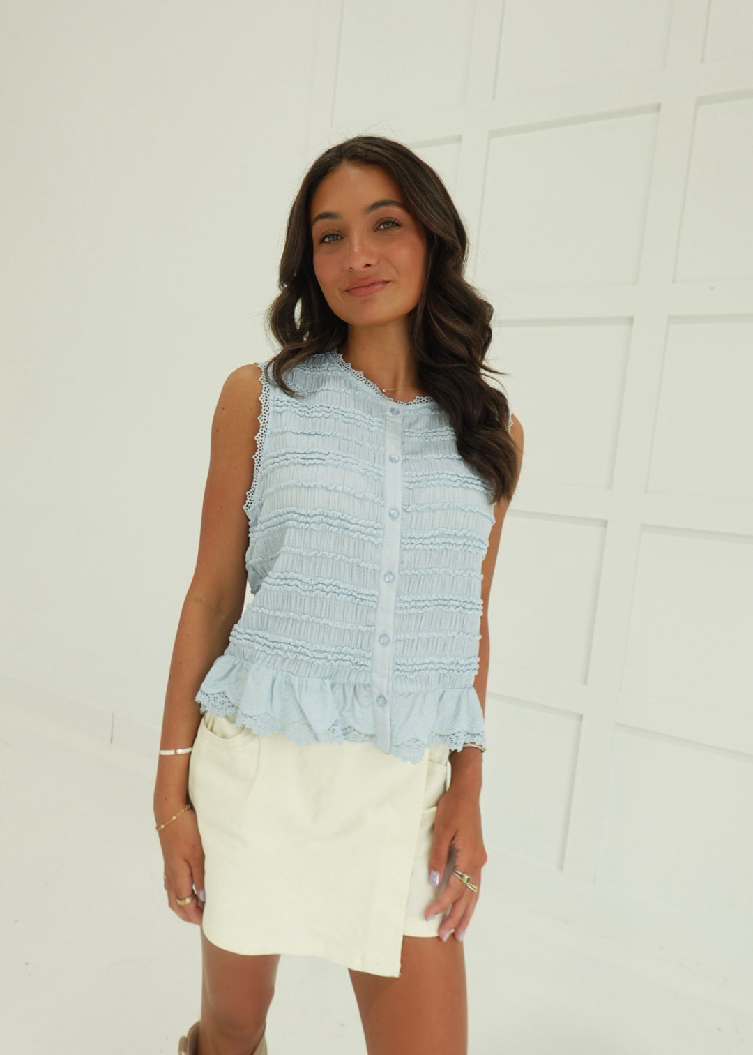 Chassie Shirred Top - Blue