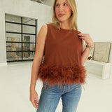 Raina Feathered Top - Toffee