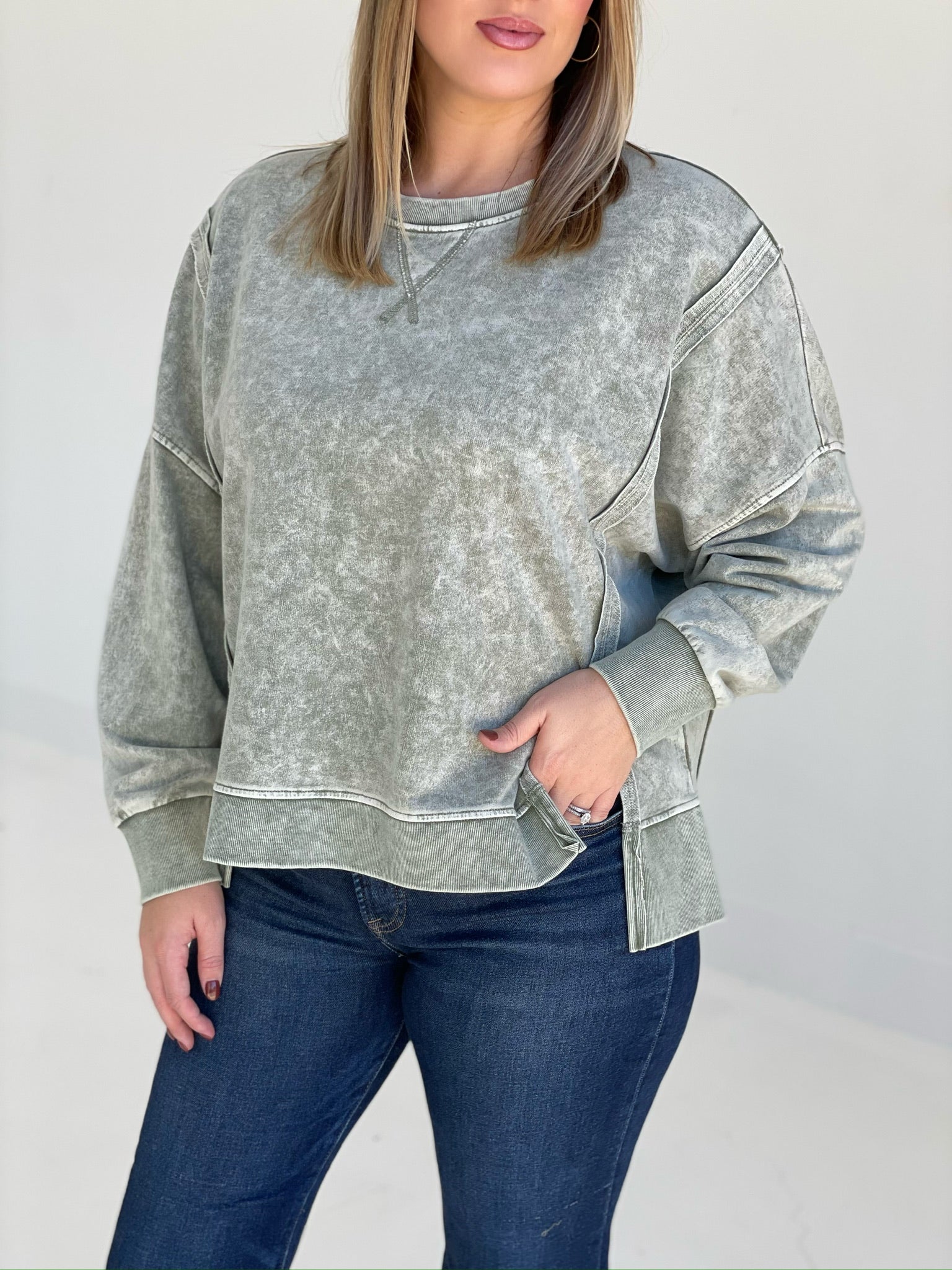 Lightly Taken Pullover Top - Olive