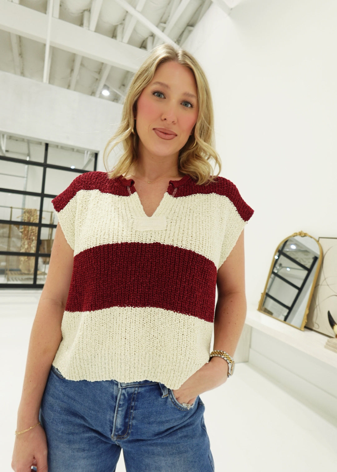 In The Stadium Sweater Top - Cabernet