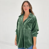 Ollie Velour Shacket - Hunter Green