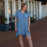 Subtle Smocking Mini Dress - Blue