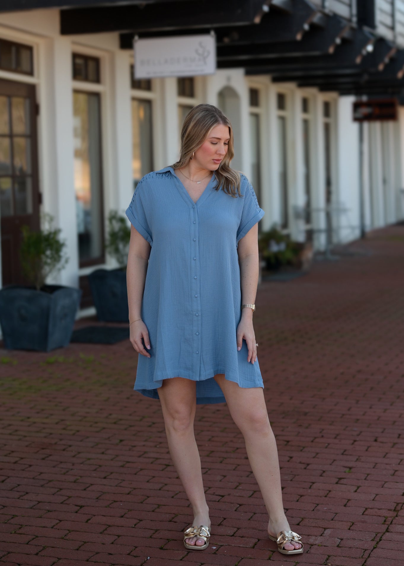 Subtle Smocking Mini Dress - Blue