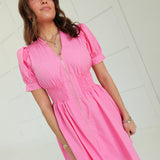 Inquiring Smock Waist Dress - Pink