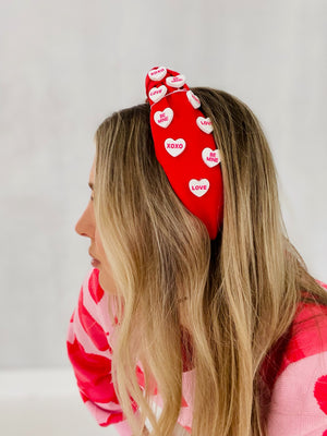 Acrylic Convo Heart Knot Headband - Red White