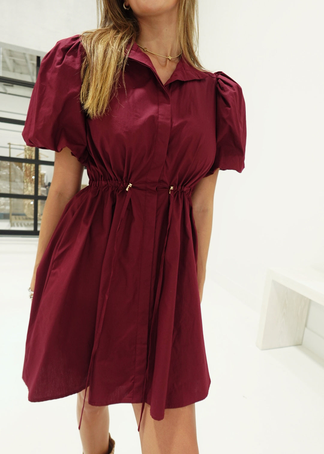 Mona Drawstring Dress - Burgundy