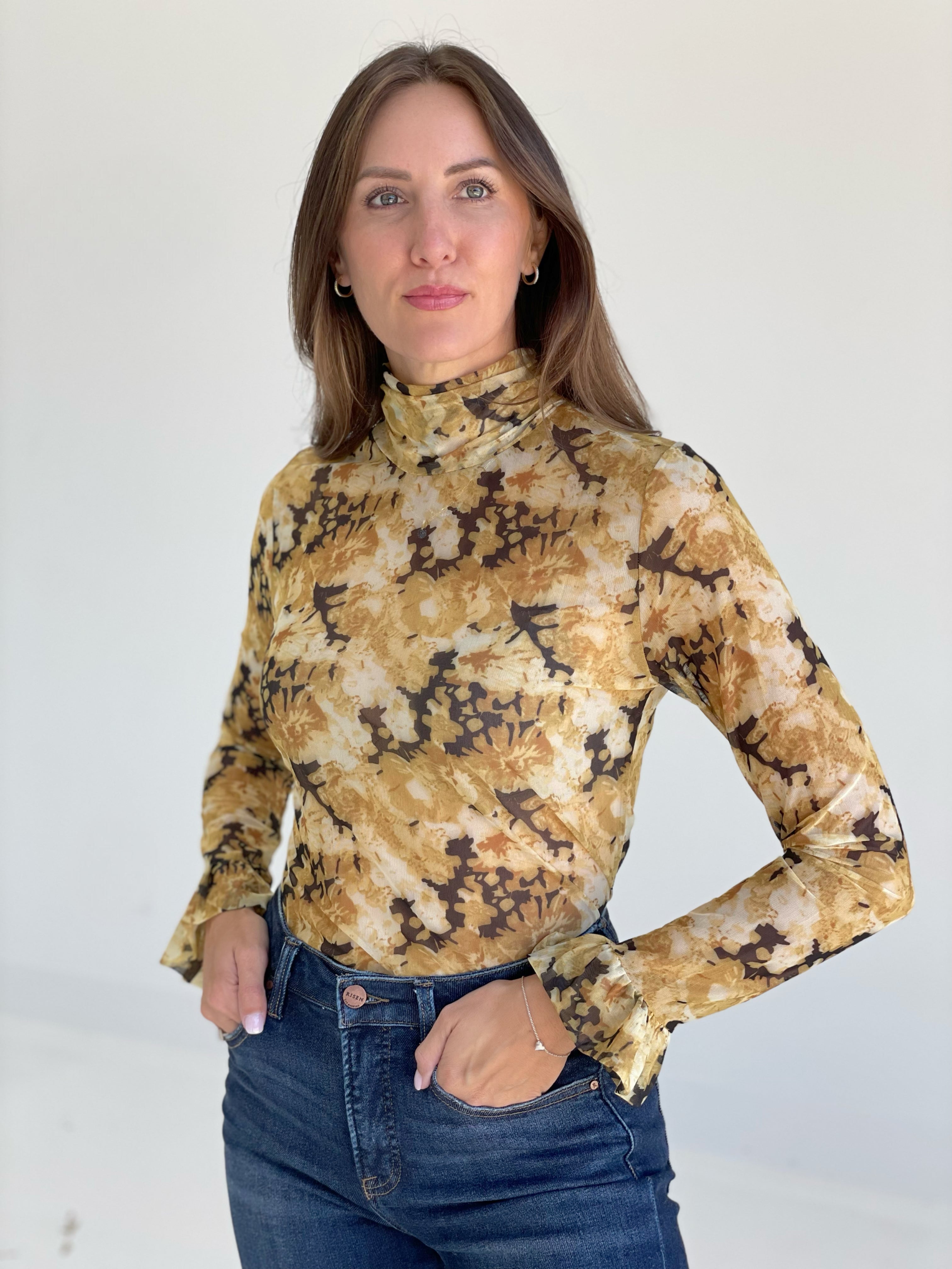 Follies Floral Mesh Top - Golden Yellow