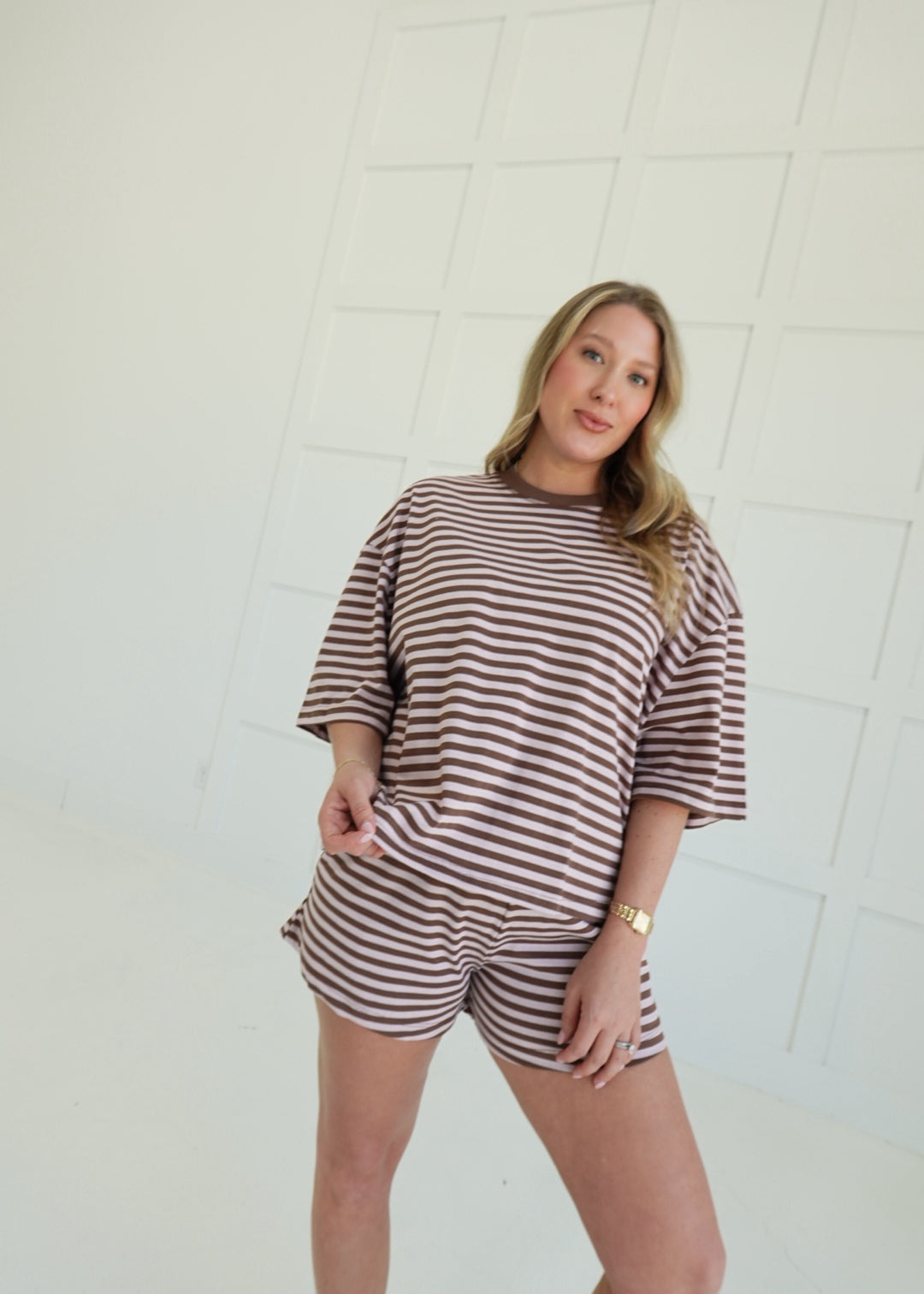 Drew Striped Set - Pink/Brown
