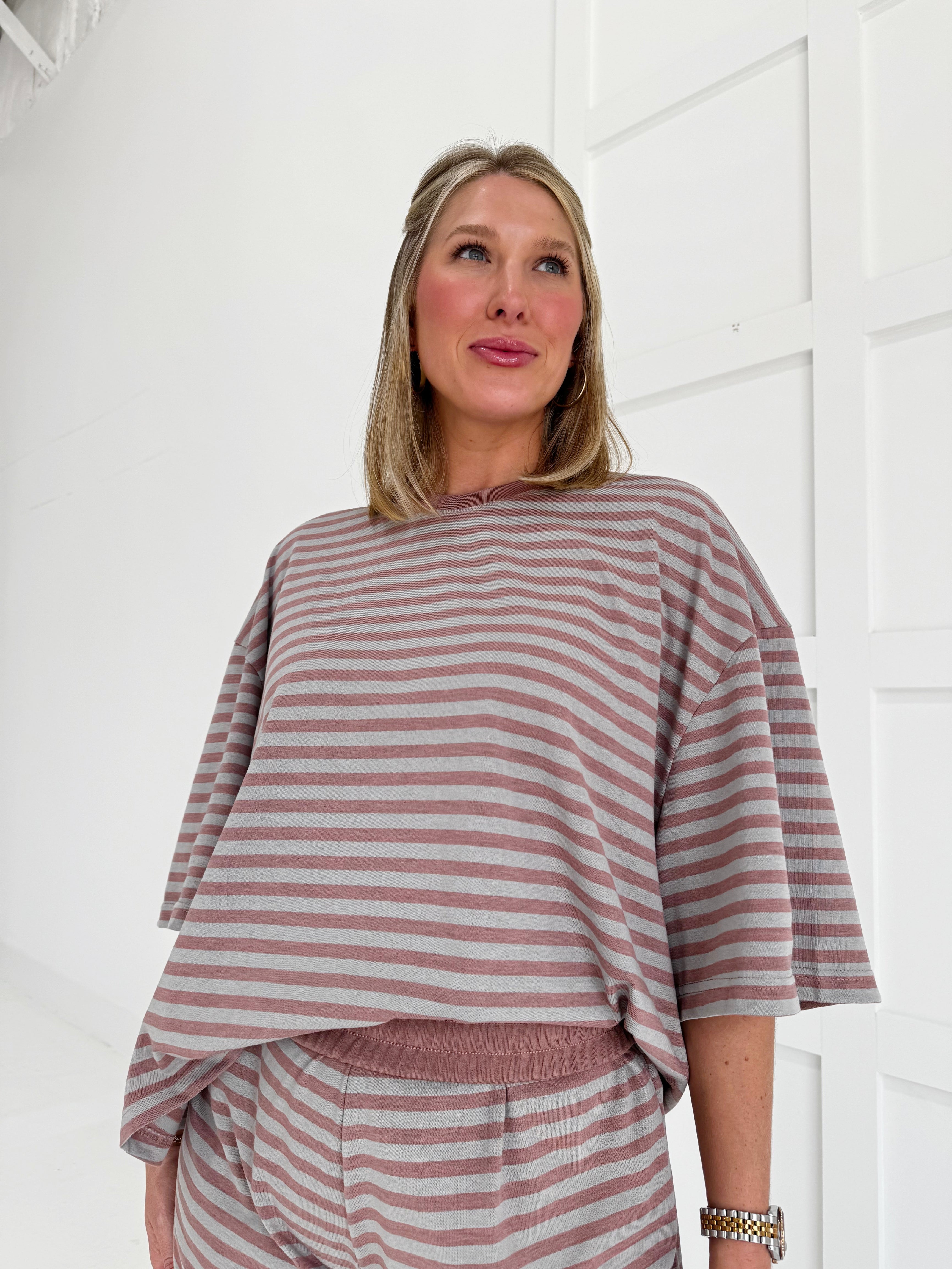 Drew Striped Set - Mauve/Grey