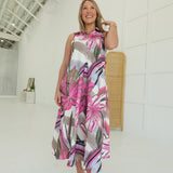 Holiday Palms Midi Dress - Pink