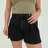 Goin' Solo Pleated Shorts - Washed Black