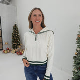 Varsity Sailor Collar Sweater - White