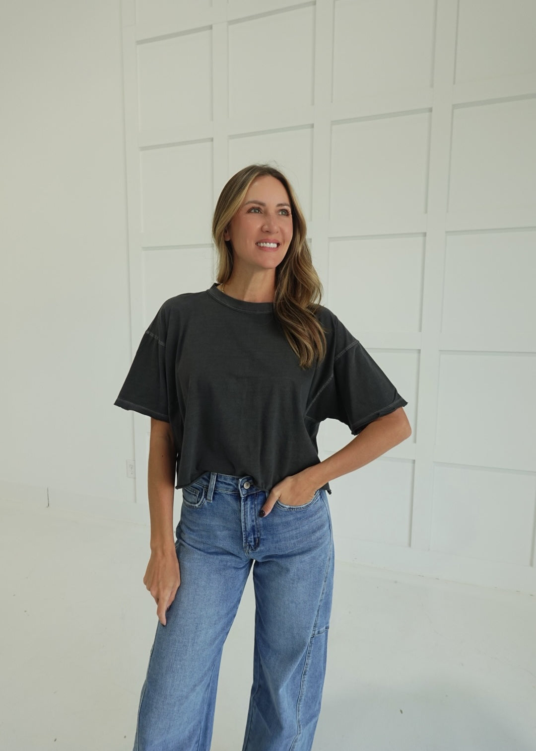 Boxy Acid Wash Tee - Black
