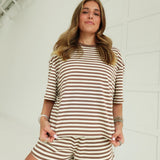 Drew Striped Set - Cream/Brown