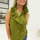 Priscilla Ruffle Top - Olive