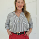 Hamptons Striped Top - Black