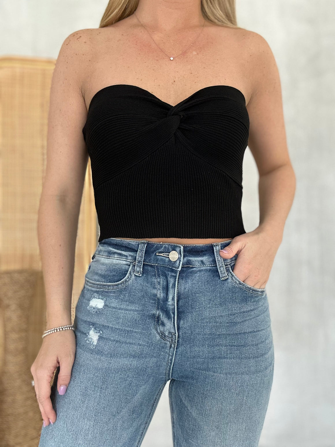 The Strut Cropped Tube Top - Black