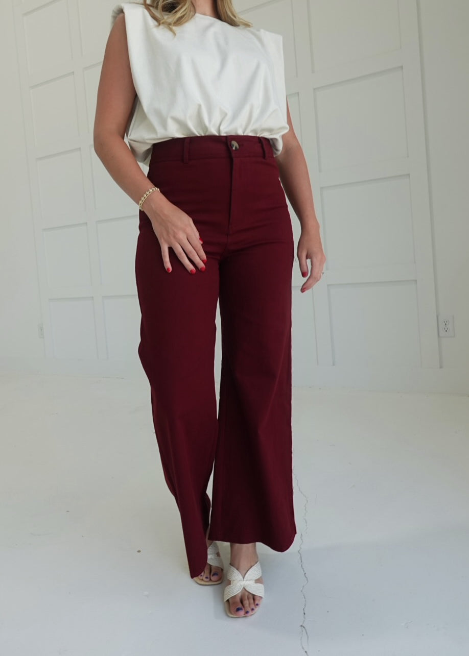 Dottley Straight Leg Pants - Burgandy