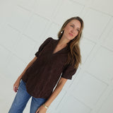 Adaline Embroidered Blouse - Brown