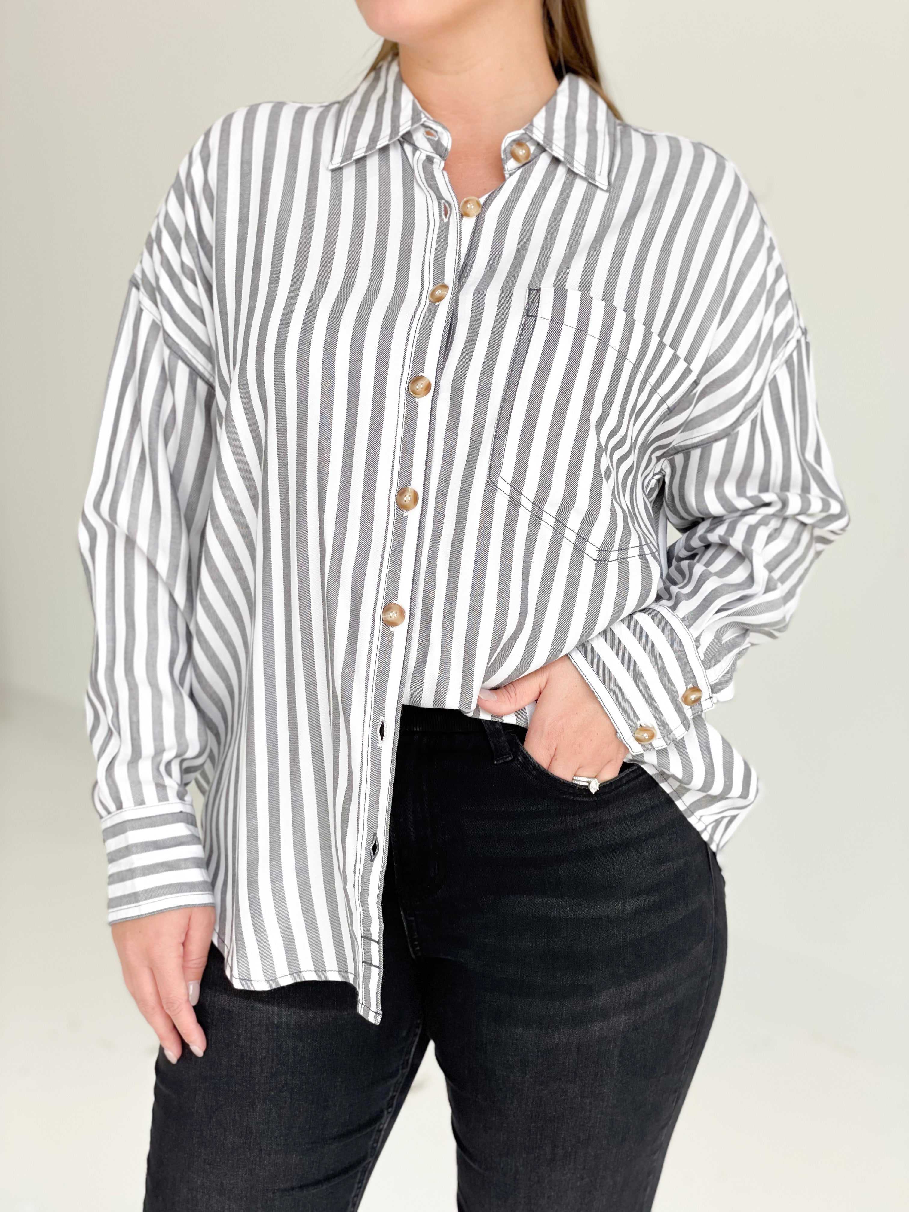 Muriel Striped Blouse - Charcoal