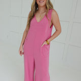 Deep Downer Jumpsuit - Fuchsia