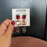 Triple Stone Drop Earrings -Multi