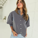 Charlisa Ruffle Blouse - Grey
