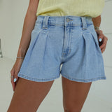 Goin' Solo Pleated Shorts - Lt Denim