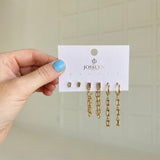Stud + Chain Trio Earring Set - Geo Baguette