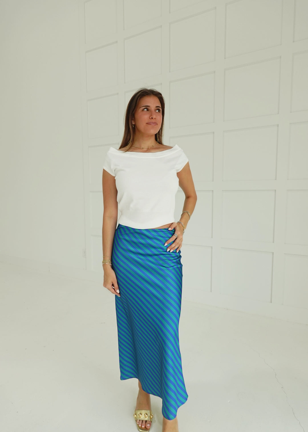 Fashionable Funky Midi Skirt - Green/Blue