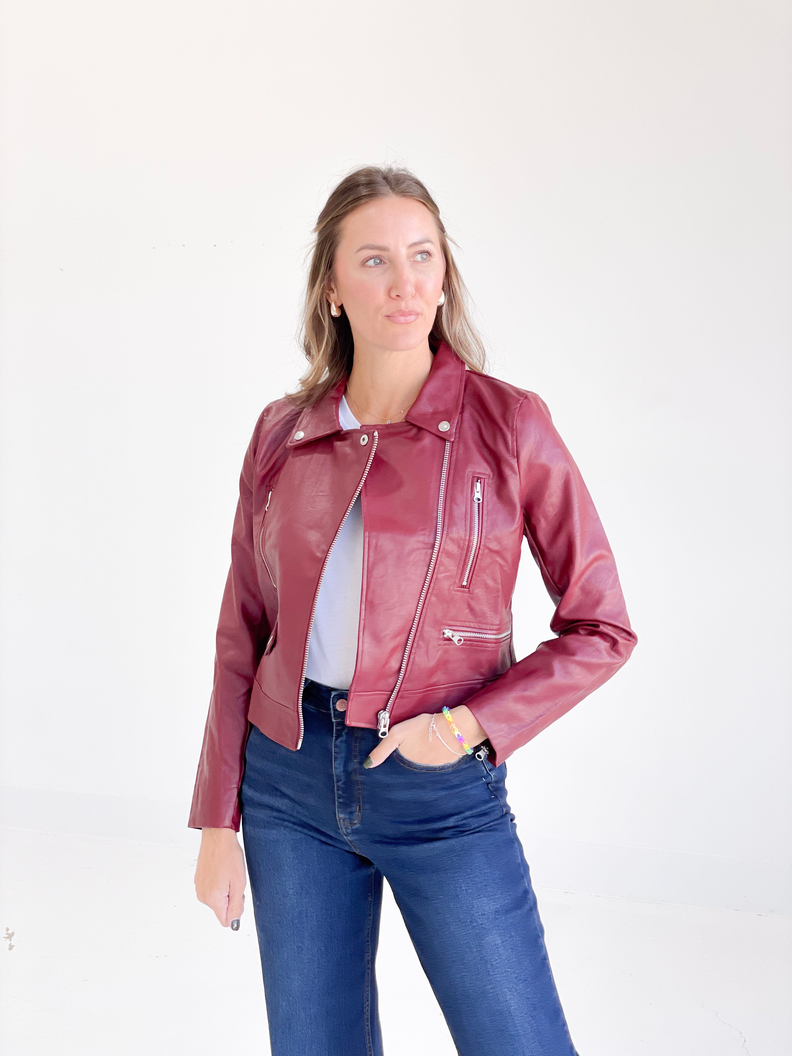 Tailgate Time Leather Jacket - Burgundy