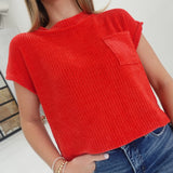 Chenille Waffle Top - Ruby
